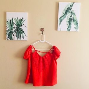 Off the shoulder sweet vibrant orange eyelet top
